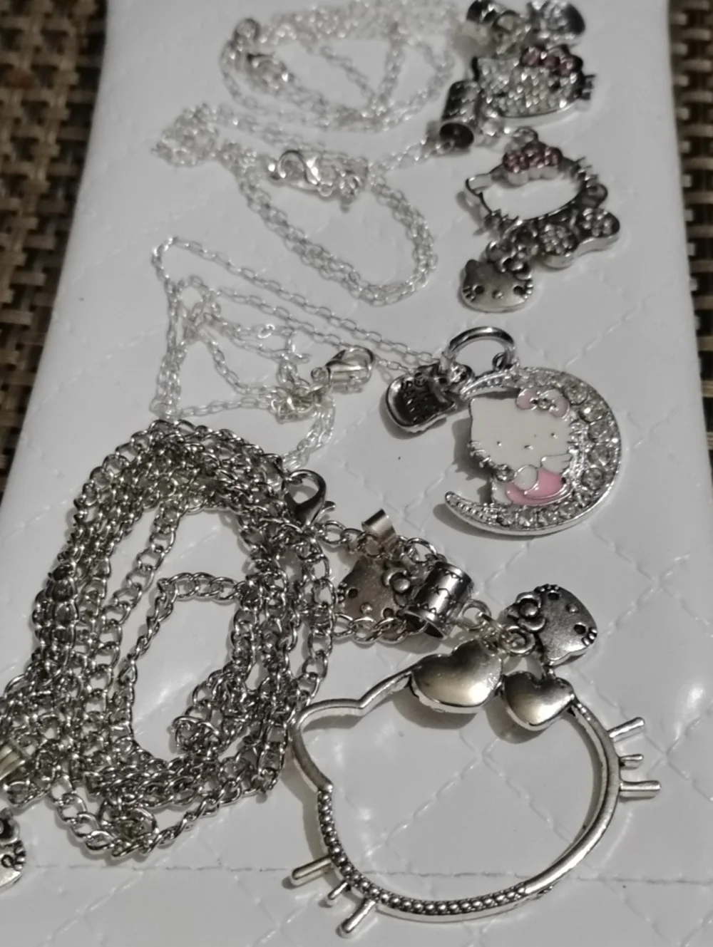 Silver Hello Kitty Pendants Necklaces(4) with Pink Accents
